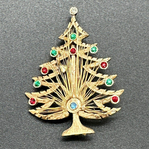 Vintage Christmas Tree Brooch Lot of 5 ART Gerry's WJC Rhinestone Enamel