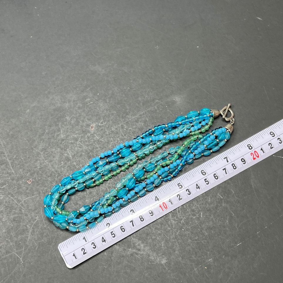 Blue & Green Glass Beaded Multistrand Necklace