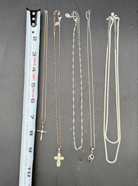 Silver Plated Jewelry Lot 14 Pieces Necklaces Earrings Cross Pendants Ring