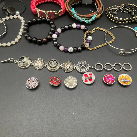 Eclectic Bracelet Jewelry Lot 30+ Harley-Davidson Huskers Snap Charm Beaded