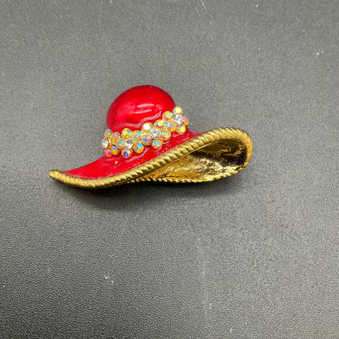 Vintage Gold Tone Brooch Lot of 6 DFA Rhinestone Enamel Red Hat Maltese Cross