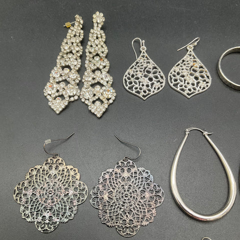 Vintage and Modern Silver Tone Jewelry Earring Lot 25 Pairs Hoops Dangles