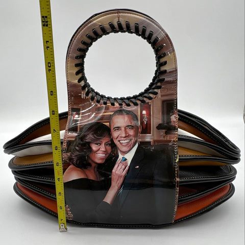 Barack Michelle Obama Portrait Accordion Handbag Circular Handle Commemorative