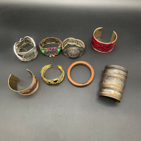 Boho Ethnic Costume Jewelry Lot of 8 Cuff Bracelet Bangle Elephant Wood Leopard