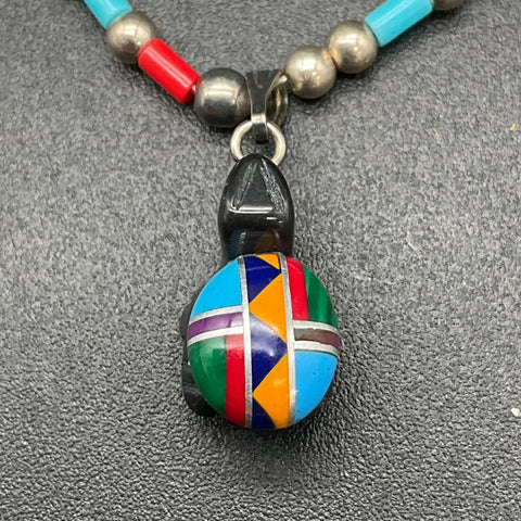 Vintage Dorothy Brave Eagle Oglala Lakota Turtle Fetish Inlay Necklace 17"