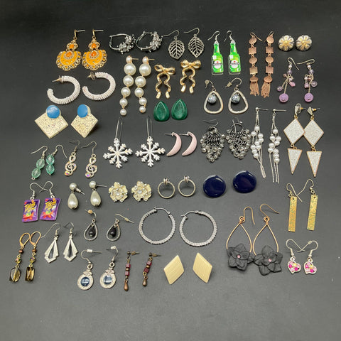 Vintage to Modern Costume Jewelry Lot 35+ Pairs Novelty Boho Hoops Studs Dangles