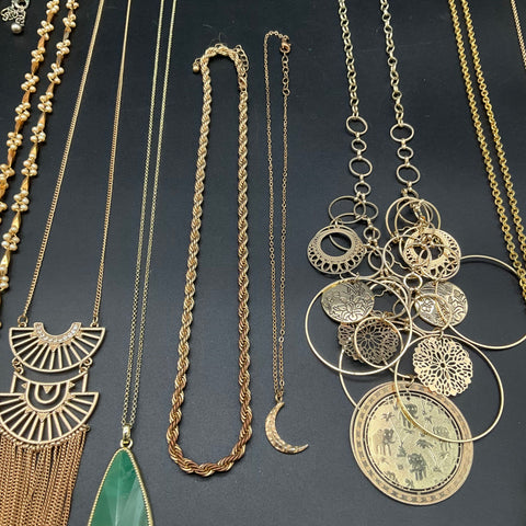 Wearable Jewelry Lot of 12 Necklaces Gold Silver Tone Statement Pendant Boho