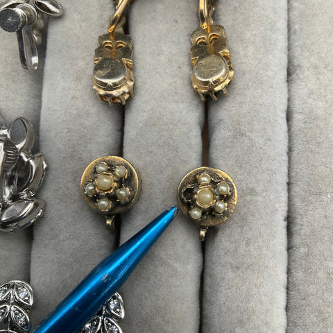 Trifari Vintage Costume Jewelry Lot 6 Pairs Rhinestone Clip On Earrings