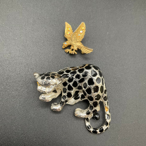 Animal Brooch Jewelry Lot of 9 Vintage and Modern T-Rex Eagle Leopard Elephant