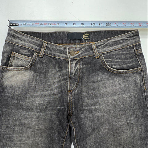 Vintage Y2K Just Cavalli Women's Gray Flared Rhinestone Logo Denim Jeans Sz 28