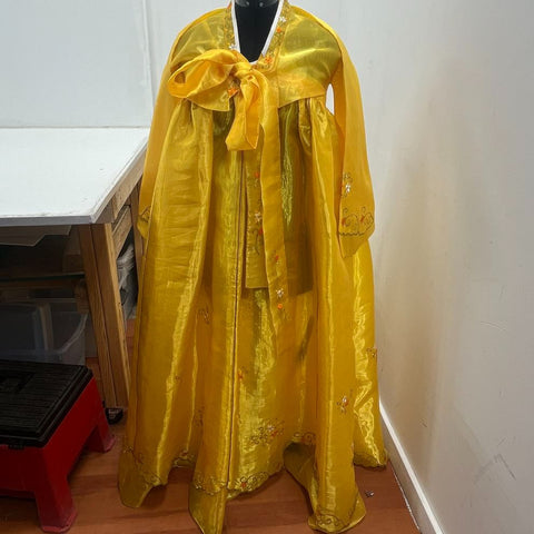 Unbranded Women's Yellow Korean Hanbok Dress Embroidered Floral 2-pc Set Sz L