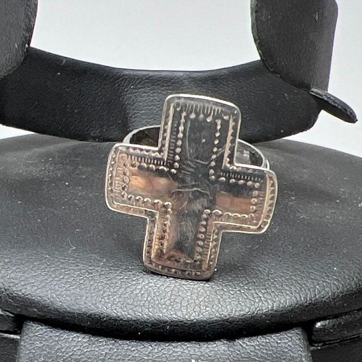 925 Sterling Silver Southwestern Style Cross Necklace Ring Earrings Set 15.5g