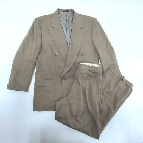 Vintage 90s Joseph Abboud Men's 2-Piece Suit Taupe Wool Double Breasted 41 32x28