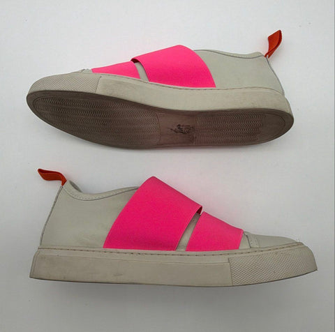 Sofie D'Hoore Elastic Double Strap Leather Slip On Sneakers Grey Pink Size 38