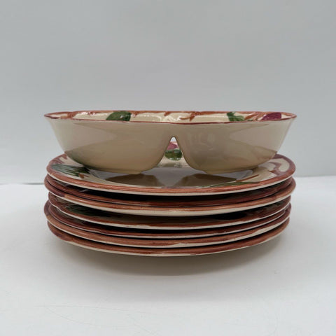 Vintage Apple Pattern Dinnerware 8pc Set 7 Dinner Plates Divided Serving Bowl