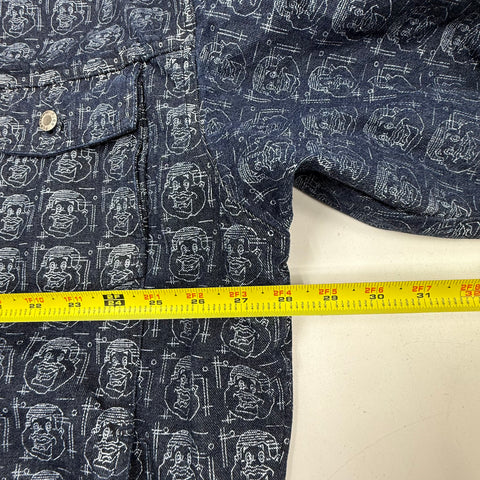 Vintage Y2K Platinum Fubu Fat Albert All Over Print Denim Shirt Jacket Men's 2XL