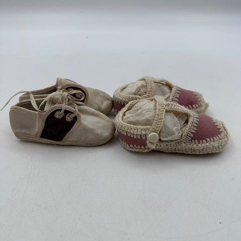 Vintage Lot 3 Pairs Baby Shoes Booties Red Knit Leather Crocheted Infant Sizes