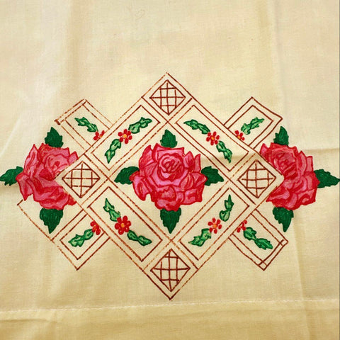 Cannon Monticello Floral Rose Lattice Muslin Pillowcase Lot 3 Vintage Standard