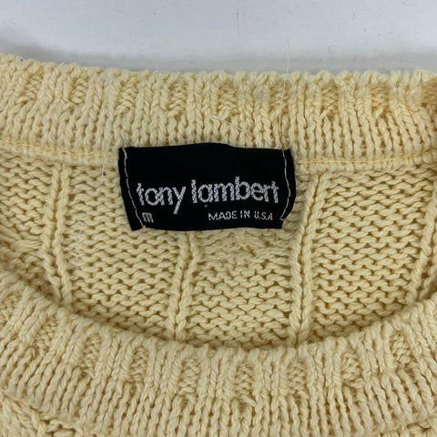Vintage Women's Tony Lambert Light Yellow Cable Knit Pullover Sweater - Medium