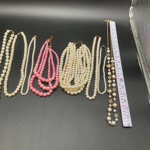 Vintage Faux Pearl Costume Jewelry Lot of 9 Necklaces Multi-Strand White Pink