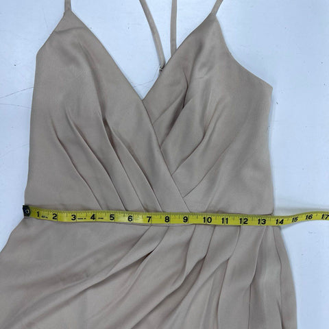 David's Bridal Women's Champagne V-Neck Crepe Satin Gown NWT Sz 6