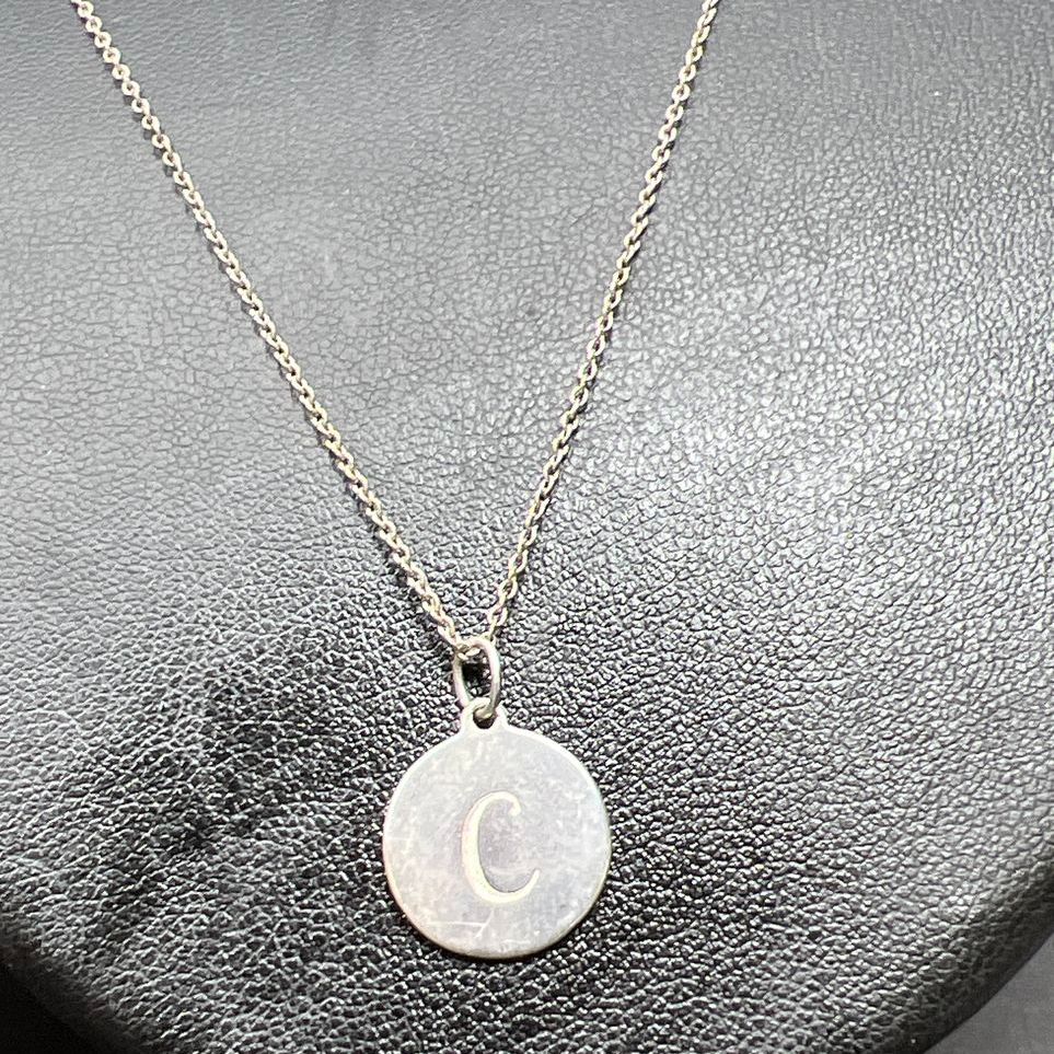 Stella & Dot Sterling Silver Letter C Circle Pendant Necklace