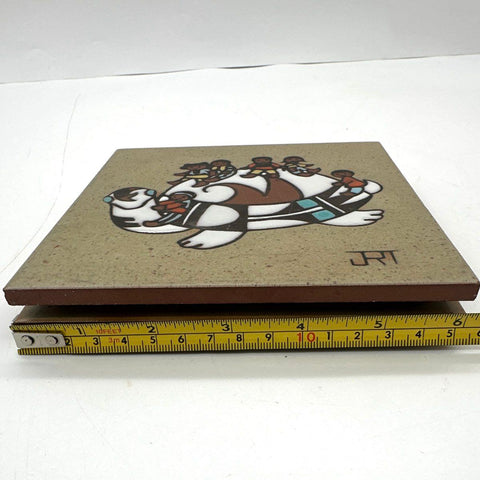 Cleo Teissedre Ceramic Storyteller Turtle Trivet Wall Tiles Lot 2 Vintage 6x6