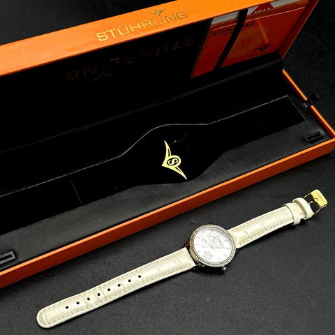 Stuhrling Original Women's Swiss Quartz Watch Mother of Pearl Butterfly Box