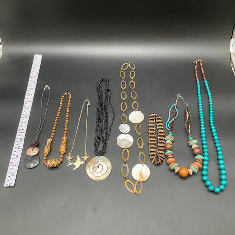 Boho Southwestern Style Necklace Lot of 8 Mother of Pearl Shell Wood Beads
