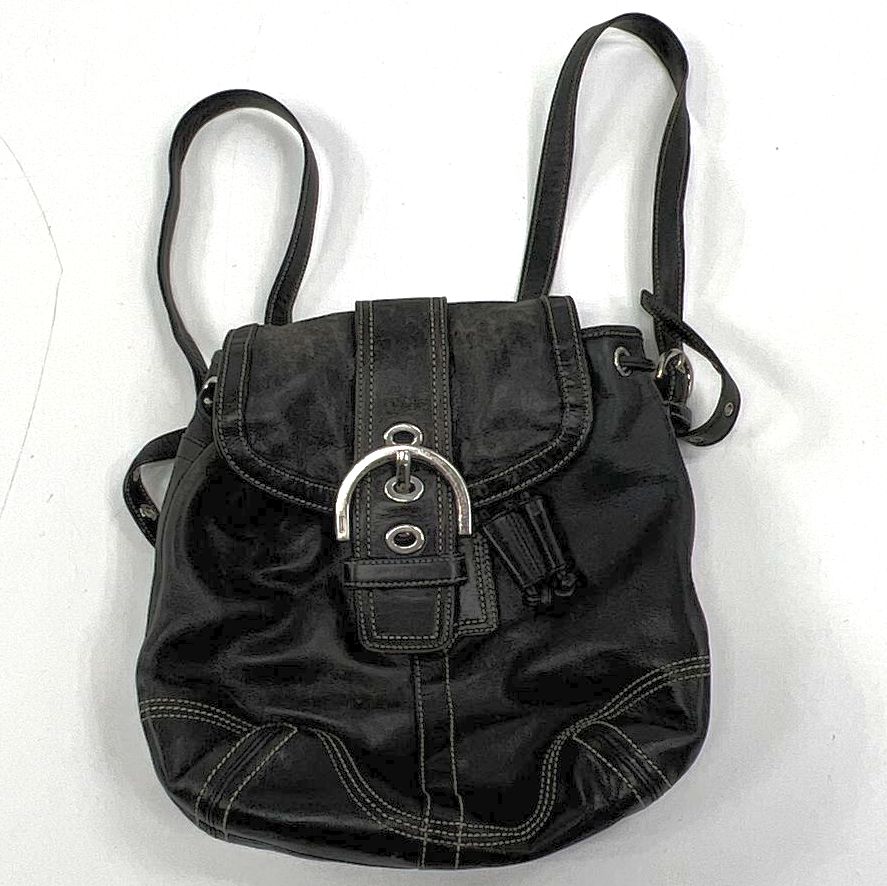 Vintage Coach Soho Black Leather Buckle Backpack Purse Bag Silver Hardware 3559
