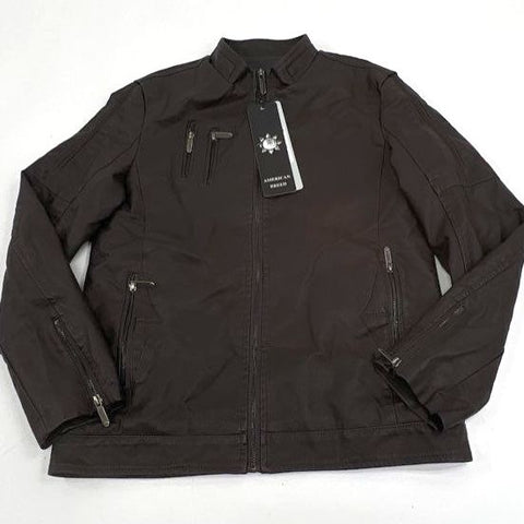 American Breed Brown Faux Leather Sherpa Lined Moto Jacket Men's M NWT