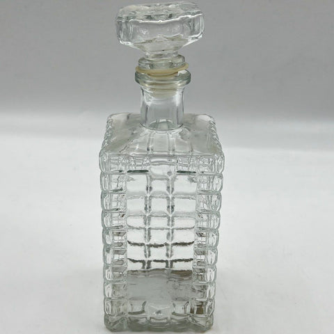 Vintage Pressed Glass Decanter Set 7 Piece Clear Block Diamond Point Barware
