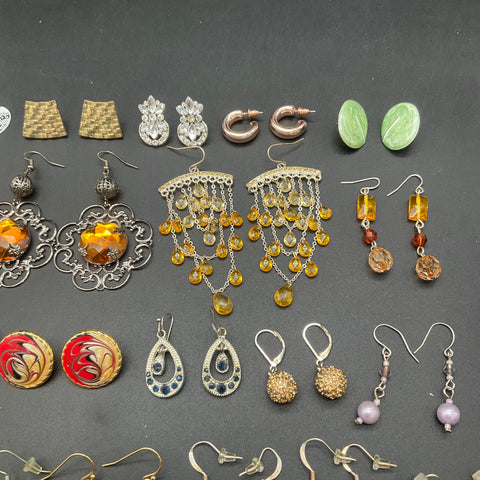 Vintage and Modern Earring Lot of 24 Pairs Dangle Hoop Stud Beaded Novelty