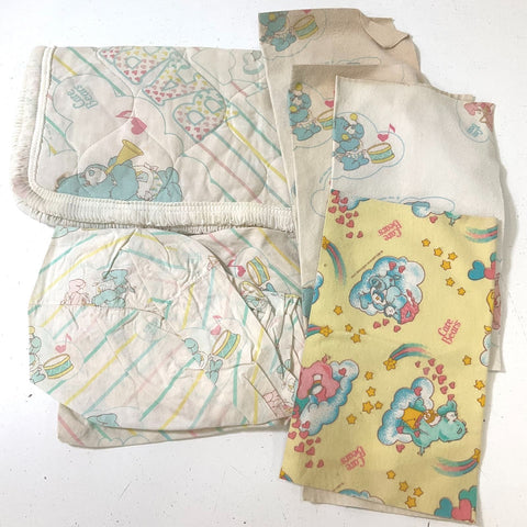 Vintage Care Bears Baby Linens & Flannel Scraps 6 Pieces Baby Hugs Baby Tugs