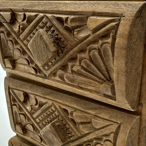 Vintage Hand Carved Wood Jewelry Trinket Box 2 Drawer Folk Art Ornate Chest