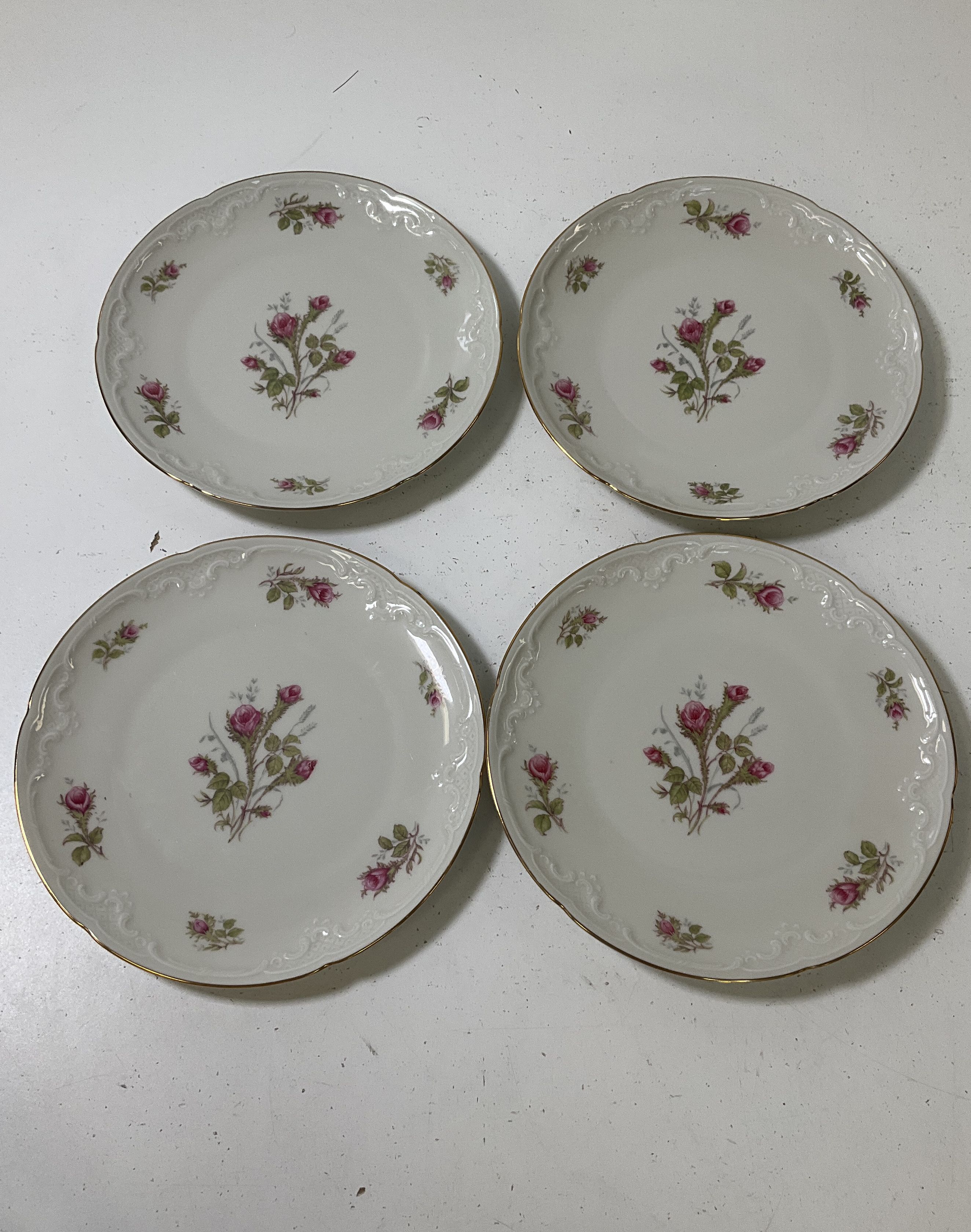 Vintage Winterling Roslau Bavaria Lot 8 Plates Pink Rose Gold Trim Scalloped 8"