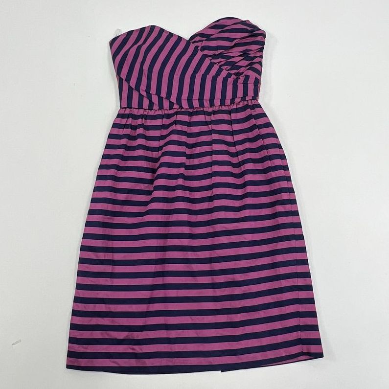 Women's Corey Lynn Calter Pink Blue Striped Fitted Sleeveless Short Dress Size 4