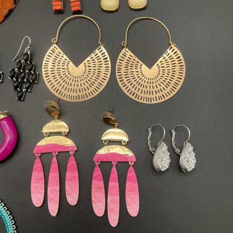 Boho Statement Fashion Earring Jewelry Lot of 19 Tassel Hoop Beaded Resin