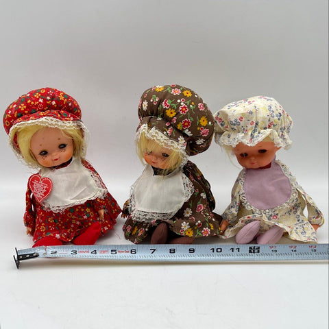 Musical Doll Lot of 3 Vintage Handcrafted Floral Dress 8 Inch Tested Working
