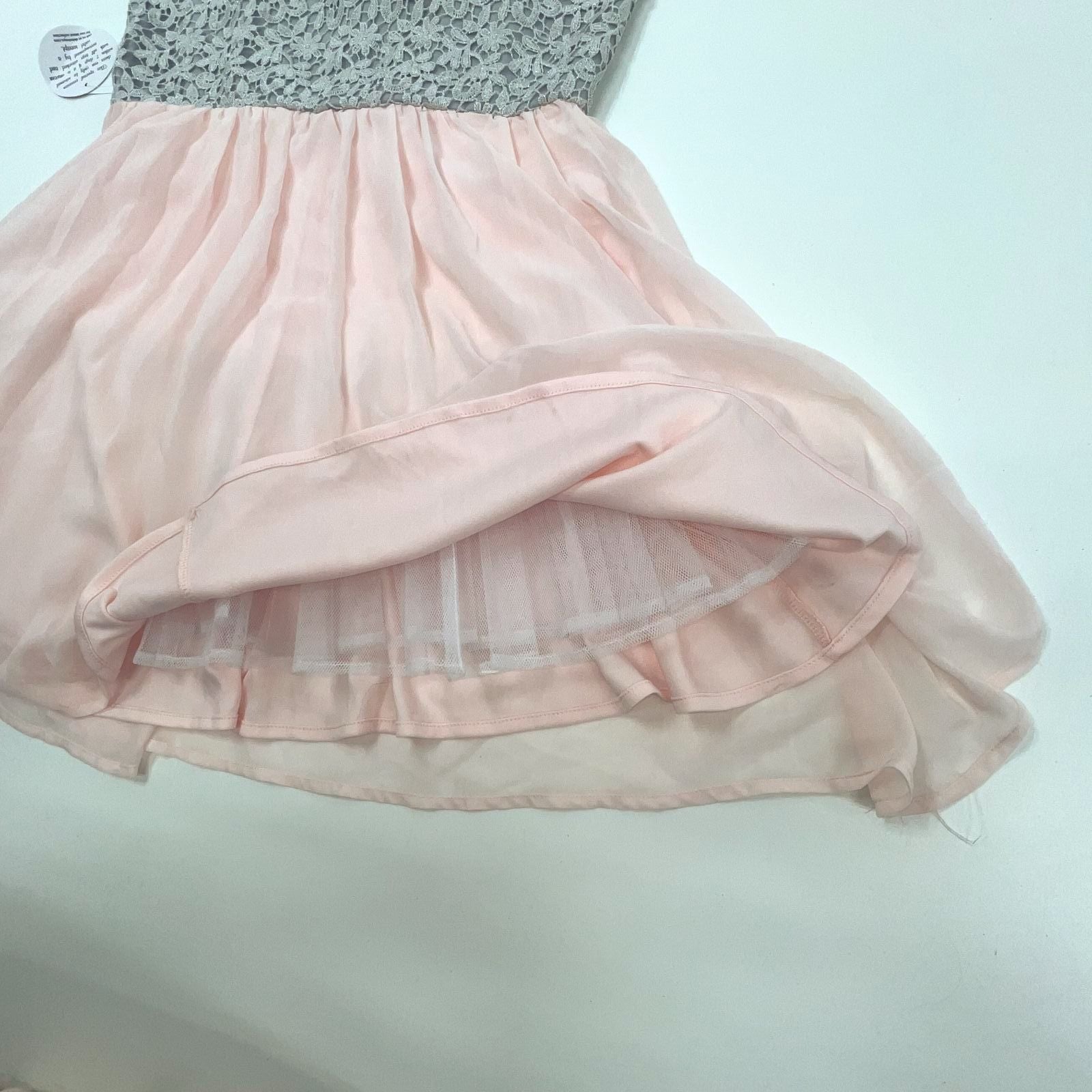 NWT Deb Y2K Pink Gray Formal Dress Short A-Line Juniors 13 Metallic Lace Bodice