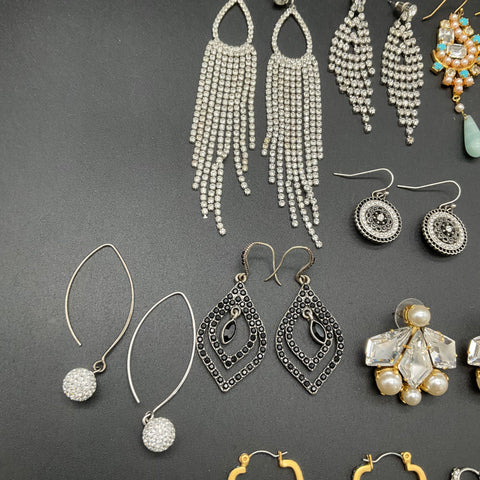Statement Fashion Earrings Jewelry Lot 13 Pairs Rhinestone Faux Pearl Mixed