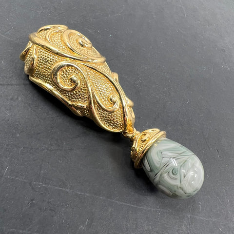 Vintage Barrera For Avon Venetian Mist Gold Tone Swirl Glass Dangle Brooch Pin