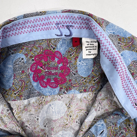 Visconti Black Men's Button Down Shirt Blue Gray Paisley Made in Italy Sz M