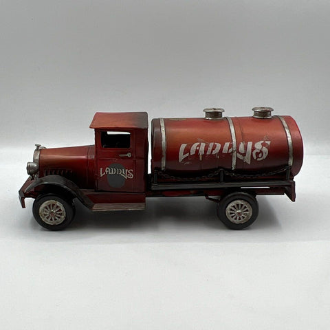 Laddy's Vintage Tin Tanker Truck Red Metal Gasoline Transport 16 Inch