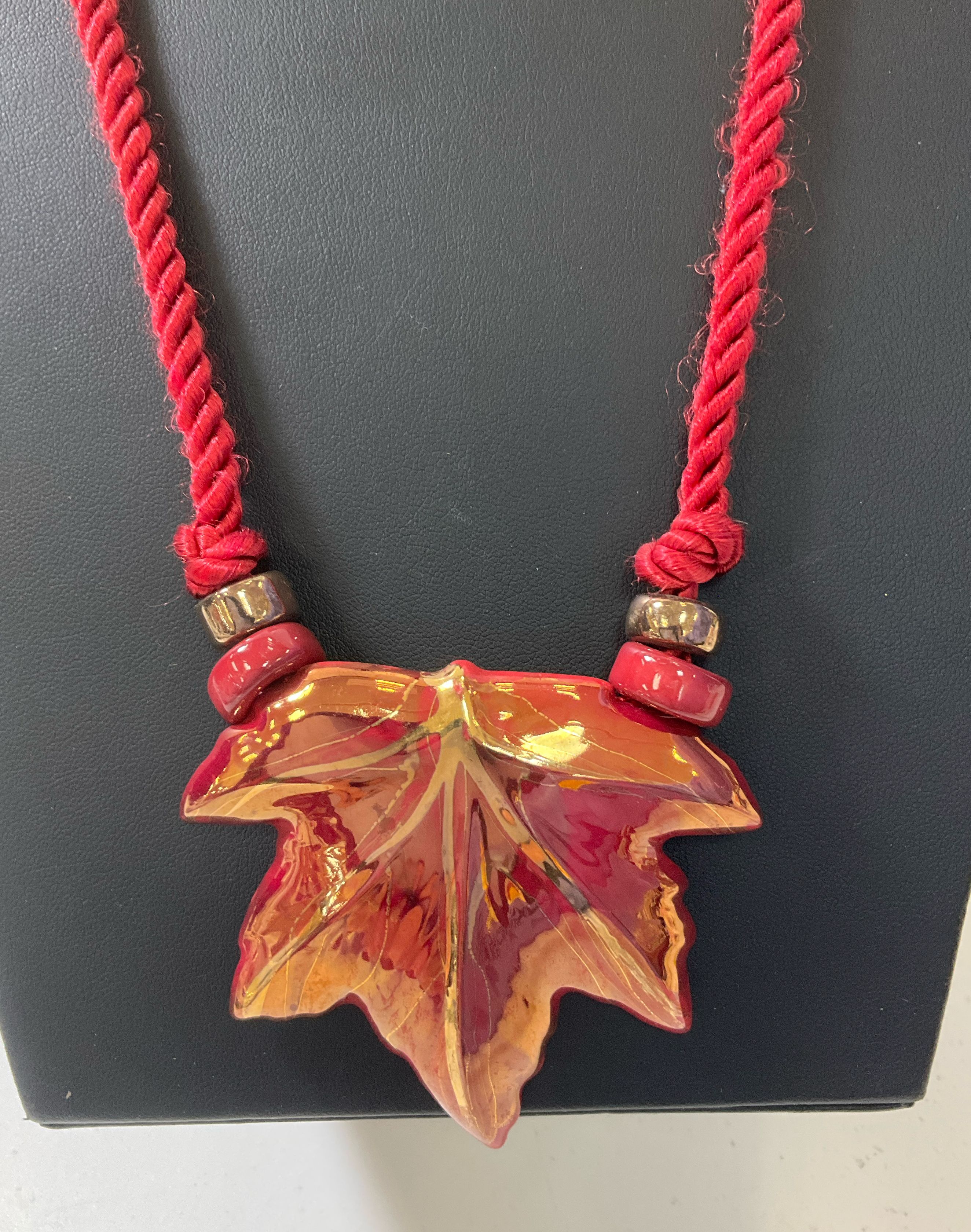 Costume Jewelry Lot Red & Bronze Tone Necklaces Fall Ceramic Maple Leaf Pendant