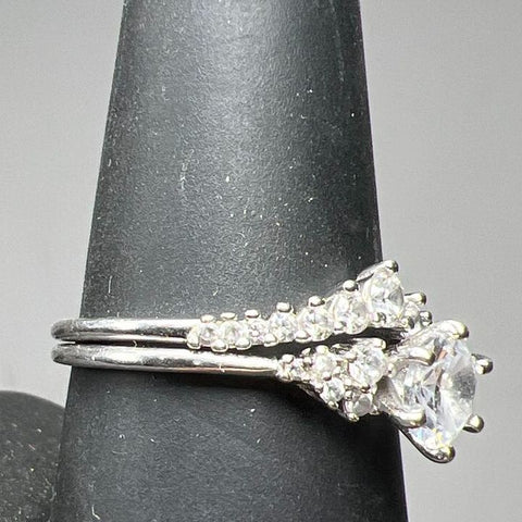 IBB 925 Sterling Silver Rhinestone Engagement Rings Set 3.09g