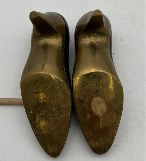 Vintage Brass Miniature High Heel Shoe Figurines Pair Ornate Floral Scroll