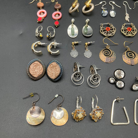 Vintage to Modern Costume Jewelry Lot of 32 Pairs Earrings Hoops Studs Dangle