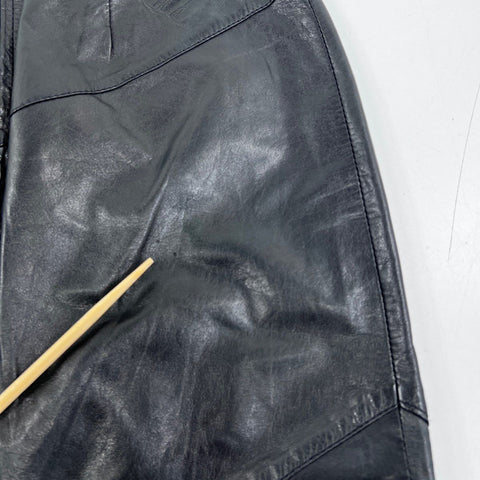 Vintage 90s Siena Women's Black Leather Pencil Skirt Diagonal Seam Sz 8