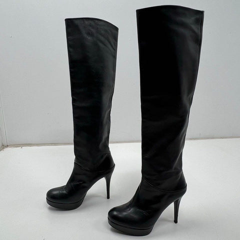 Stuart Weitzman Black Leather Platform Stiletto Knee High Boots Size 6.5